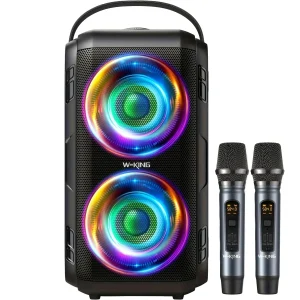 Boxă W-KING T9-M2 80W cu lumini RGB și două microfoane wireless